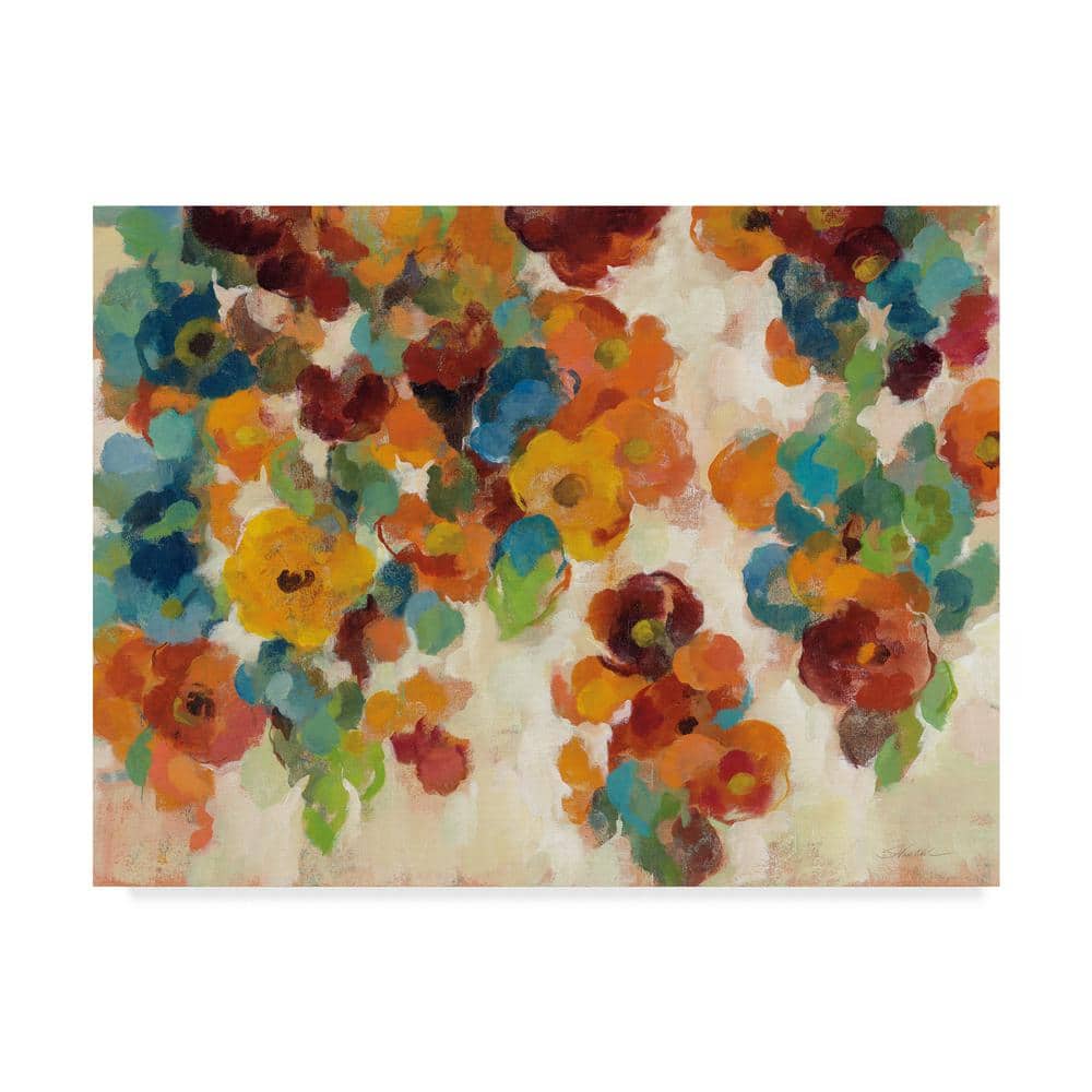 Silvia Vassileva 24x32 Spice and Turquoise Floral Canvas Art