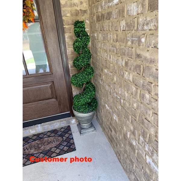 ANGELES HOME 4 ft. Green Indoor Outdoor Decorative Artificial Boxwood Spiral Tree in Pot, Faux Fake Tree Plant