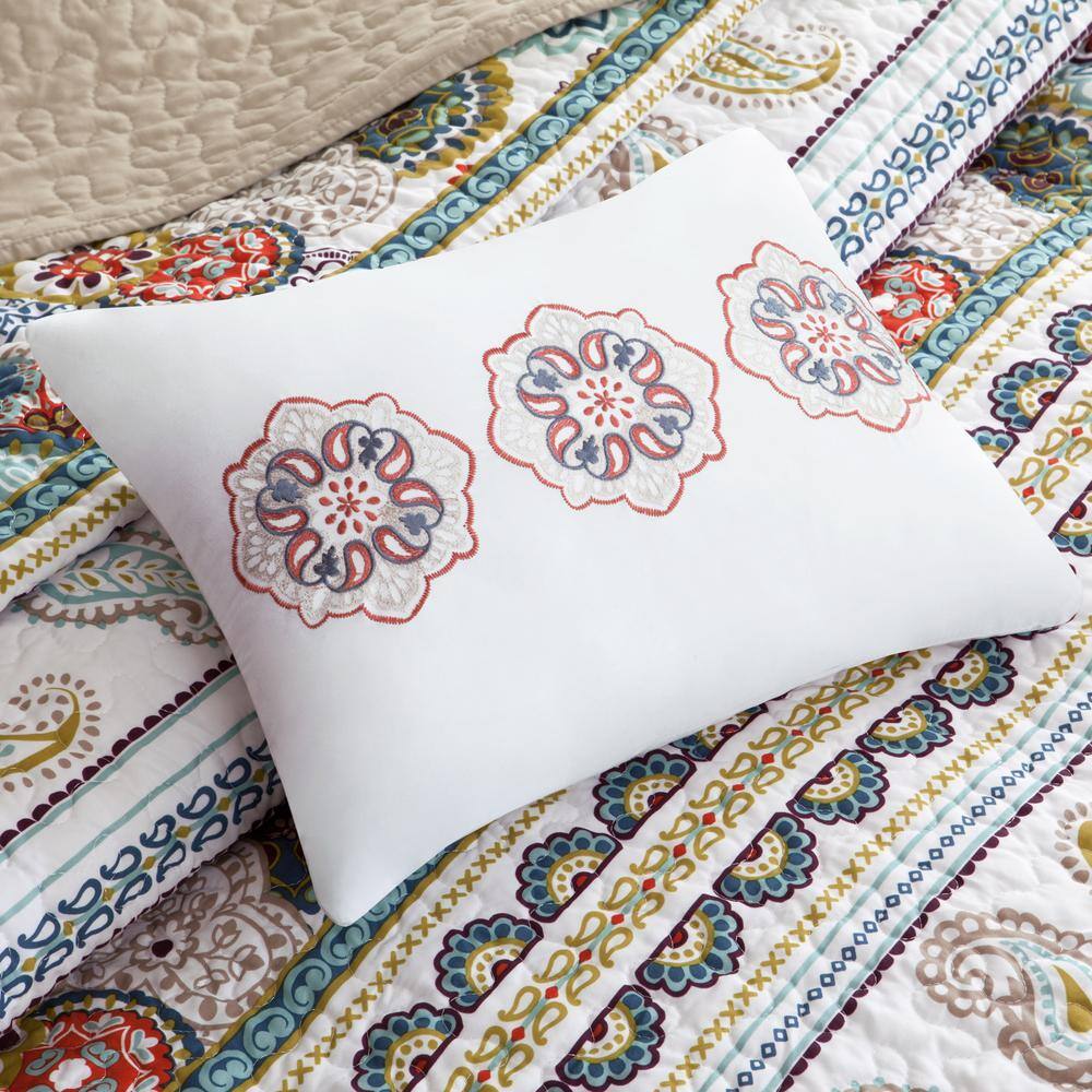 Blue Twin Reversible Microfiber Quilt Set with Decorative Pillows