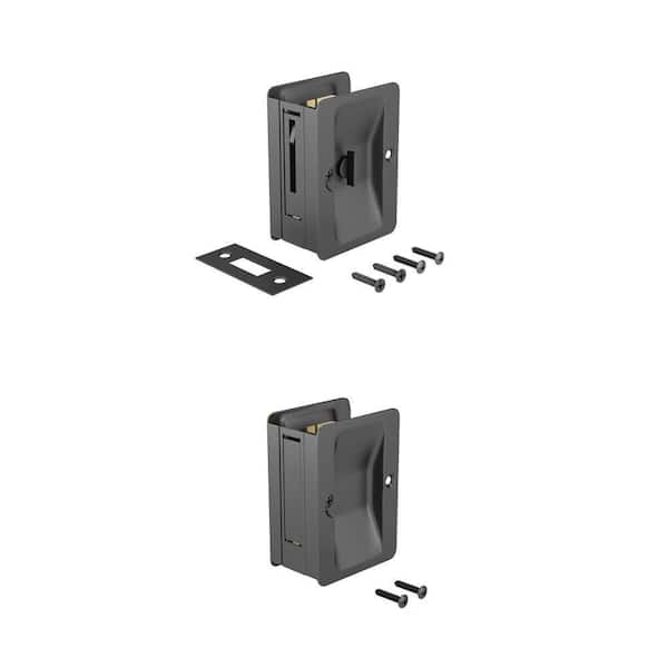 3-1/4 in. Black Pocket Door Pull with Passage Handle and Privacy Lock Combo