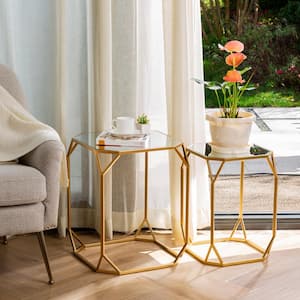 Gold Metal with Glass Accent Table (Set of 2)