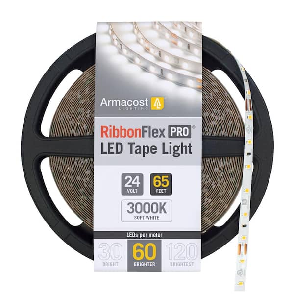 Ribbon Flex Pro 65.6 ft. Hardwired 3000K Warm White 24-Volt 60 LED/m Integrated LED Under Cabinet Strip Light 20M