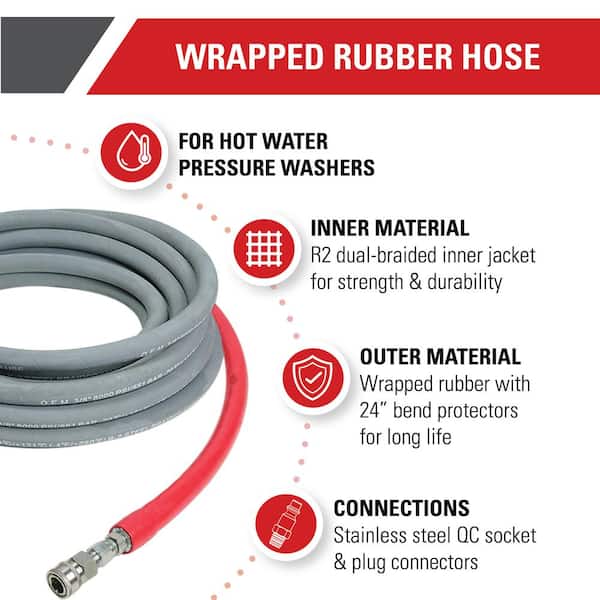 Simpson Wrapped Rubber 3/8 in. x 100' x 8000 PSI Hot Water Hose, 41185