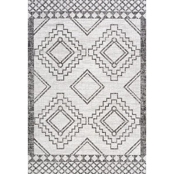 Marokko Diamond Tribal Medallion Ivory/Black 5 ft. x 8 ft. Indoor/Outdoor Area Rug