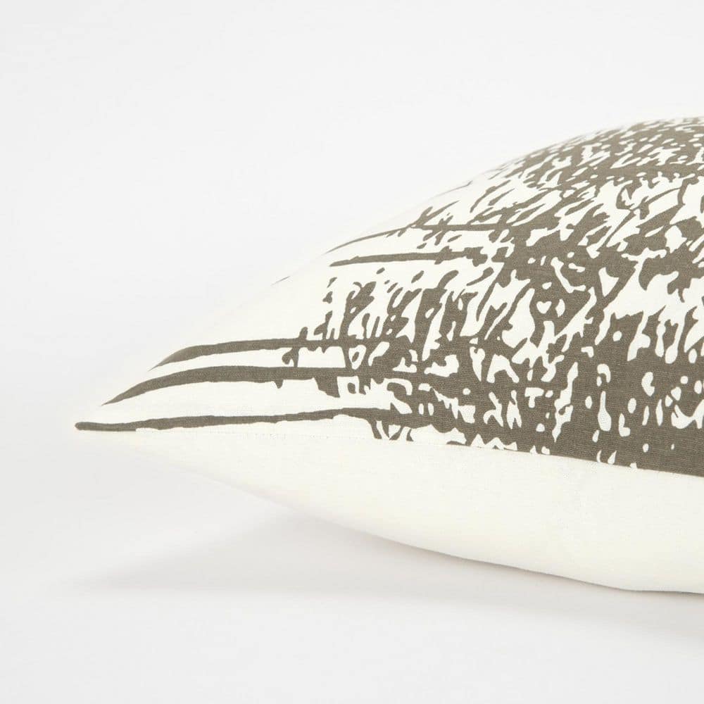 Ivory and Gray Cotton Square Tree Print Pillow