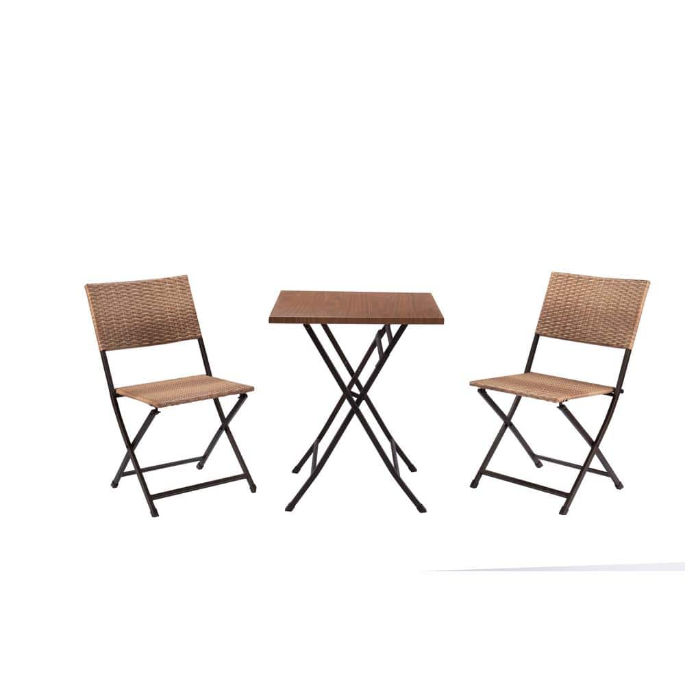 Klara 3-Piece Blonde Wicker Folding Outdoor Bistro Set
