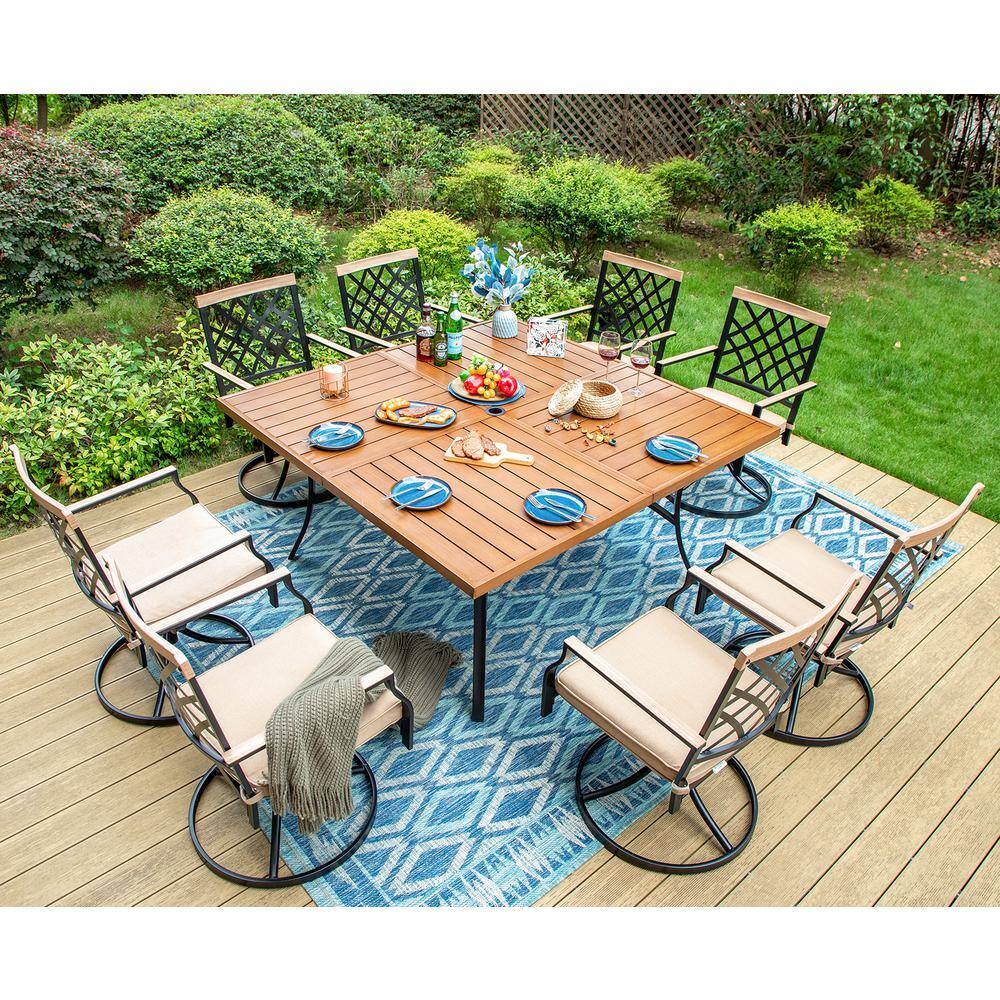 PHI VILLA 9-Piece Metal Outdoor Dining Set with Square Table and Swivel ...