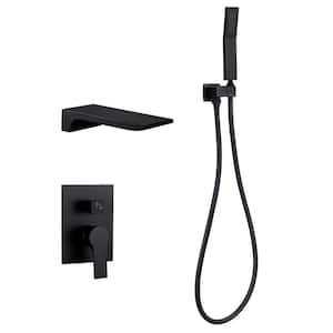 Single-Handle 1-Spray Wall Mount Tub and Shower Faucet Waterfall in Black (Valve Included)