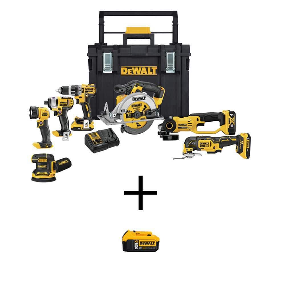 DEWALT 20V MAX Cordless 7 Tool Combo Kit, TOUGHSYSTEM Case, 5.0Ah Battery, 4.0Ah Battery, and (2) 2.0Ah Batteries -  DCKTS781D2M1W05