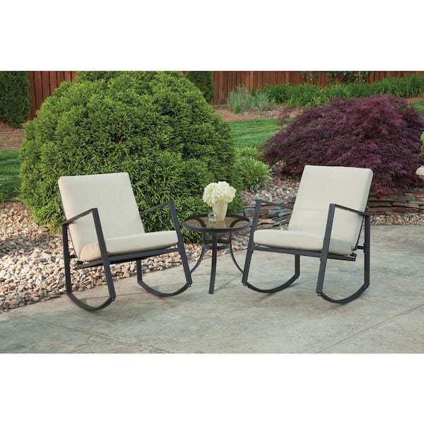 Unbranded Aurora 3-Piece Outdoor Rocking Chair Seating Set with Neutral Cushions