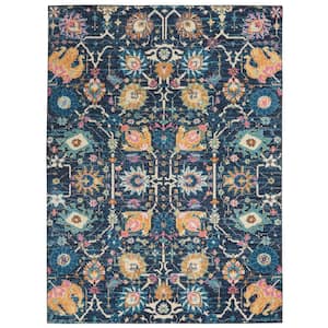 Passion Navy 5 ft. x 7 ft. Floral Transitional Area Rug