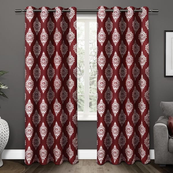Medallion Burgundy Medallion Woven Room Darkening Grommet Top Curtain, 52 in. W x 84 in. L (Set of 2)