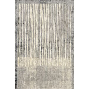 Emely Modern Striped Light Grey 5 ft. x 8 ft. Modern Area Rug
