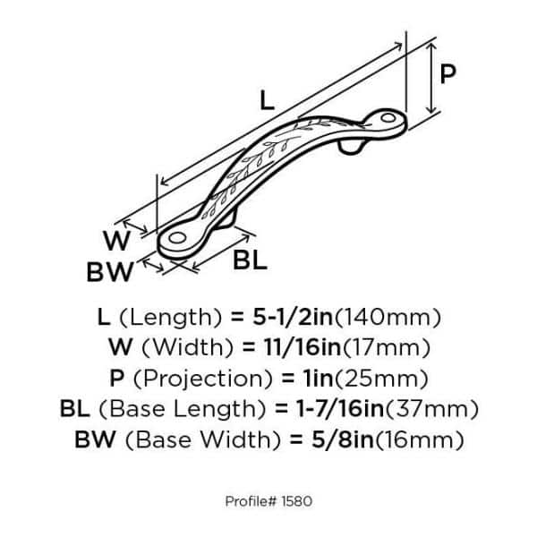 Satin Nickel 3" Arch Cabinet Pull with Leaf Motif