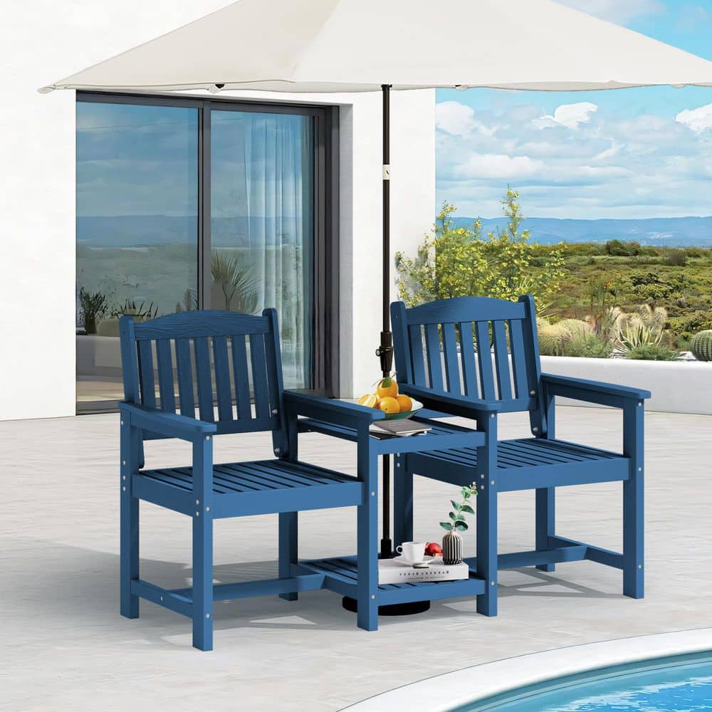 yori サニーツイードジレ 36 ネイビー ブルー JEAREY Navy Woodgrain 2 Pieces HDPE Plastic Patio Conversation Set