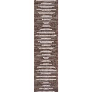 Zolak Berber Brown/Beige 2 ft. x 8 ft. Stripe Geometric Indoor/Outdoor Runner Rug