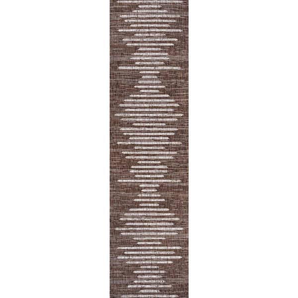 Zolak Berber Brown/Beige 2 ft. x 8 ft. Stripe Geometric Indoor/Outdoor Runner Rug