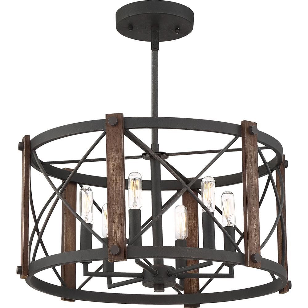 Baron 20" Black Steel 6-Light Semi-Flush Mount