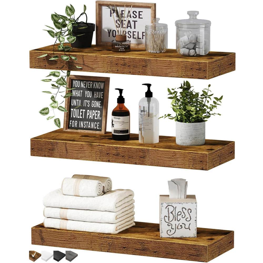 15.7 in. W x 6.7 in. D Brown Farmhouse Decorative Wall Shelf (Set of 3)