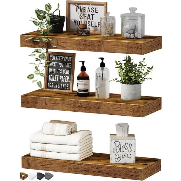 Unbranded 15.7 in. W x 6.7 in. D Brown Farmhouse Decorative Wall Shelf (Set of 3)