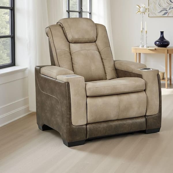 Corbin Brown Faux Leather Glider Power Recliner Chair with Wireless Charger