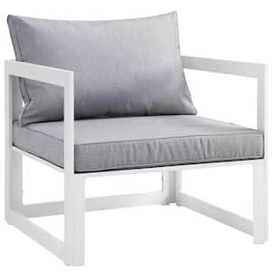 Fortuna Aluminum Outdoor Patio Lounge Chair in White with Gray Cushions