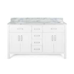 Greysen 60 in. W x 22 in. D Bath Vanity with Carrara Marble Vanity Top in White with White Basin