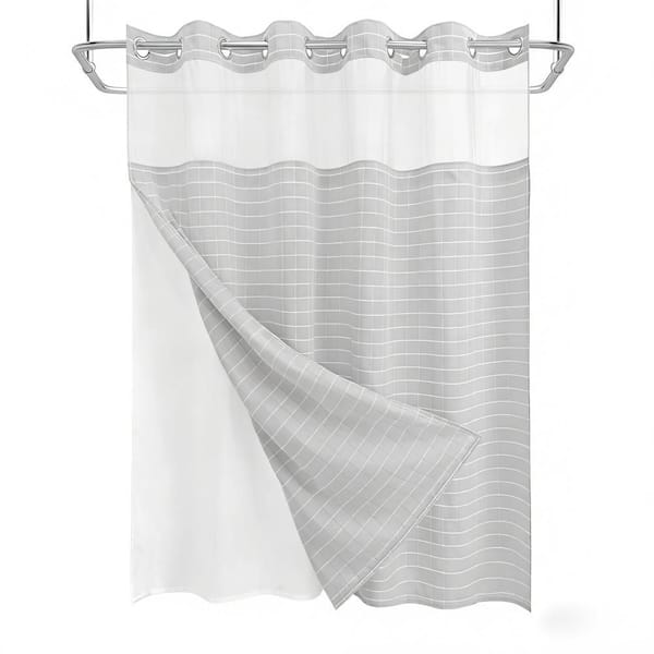 72 in. W x 74 in. L Polyester Shower Curtain in Gray with Built-in Liner, Water Repellent, Magnetic No-Hook Design