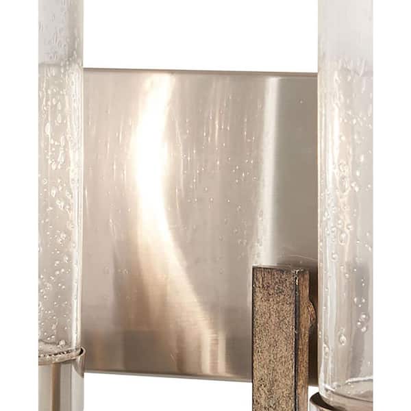 Bridlewood 2-Light Stone Grey with Brushed Nickel Bath Light with Clear Seedy Glass
