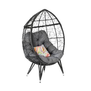 Outdoor Patio Black Wicker Egg Chair with Charcoal Gray Cusion