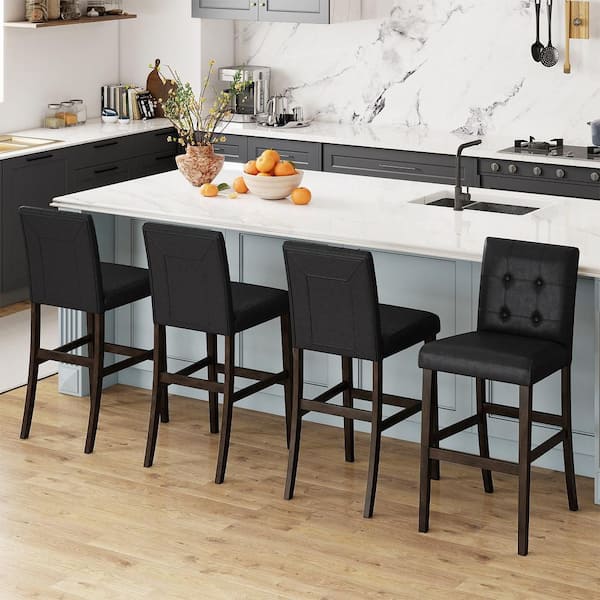 Set of 4-Bar Stools 25 in. Counter Height Barstool Pub Chair Rubber Wood Black