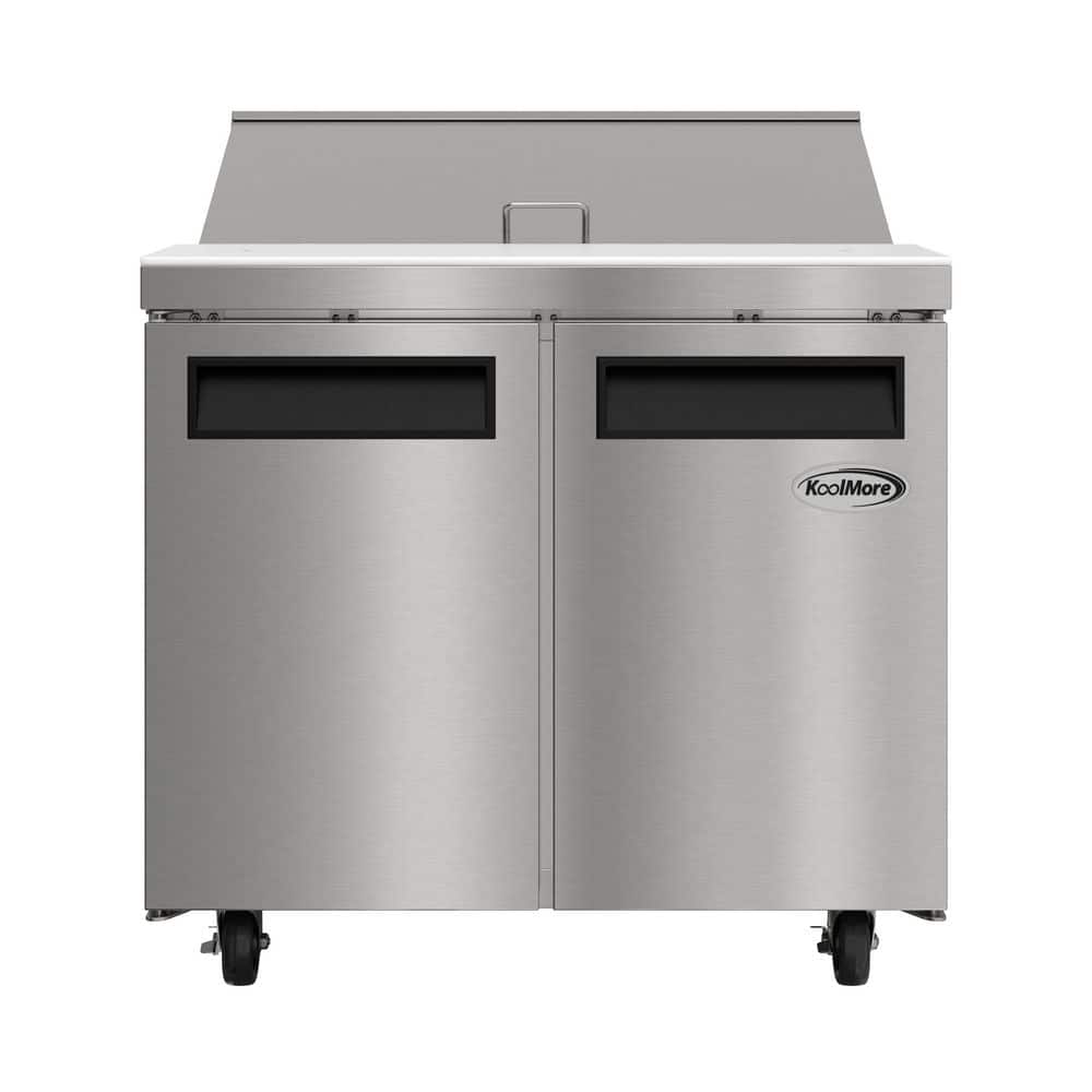 36 in. Commercial 2-Door Refrigerated Salad & Sandwich Prep Table, 10 Pans and 11 Cu. Ft. of Storage in Stainless-Steel