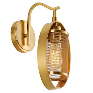1-Light Gold Modern Wall Sconce with Open Shade