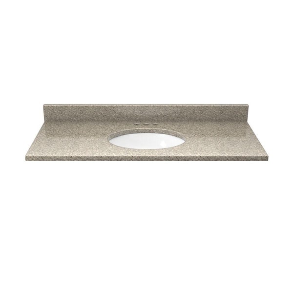 Solieque 37 in. Quartz Vanity Top in Sand Staccato with White Basin