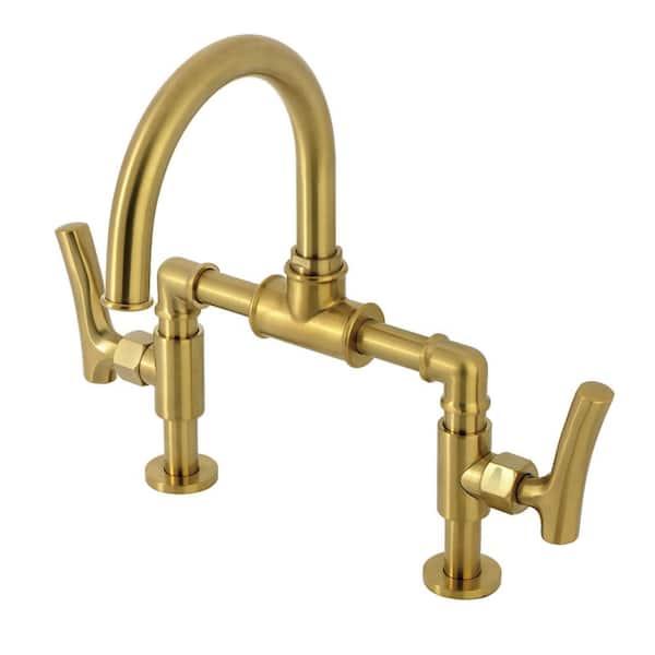 Hallerbos Deck Mount 2-Handle 8 in. Widespread Bathroom Sink Faucet with Pop-Up Drainin Brushed Brass