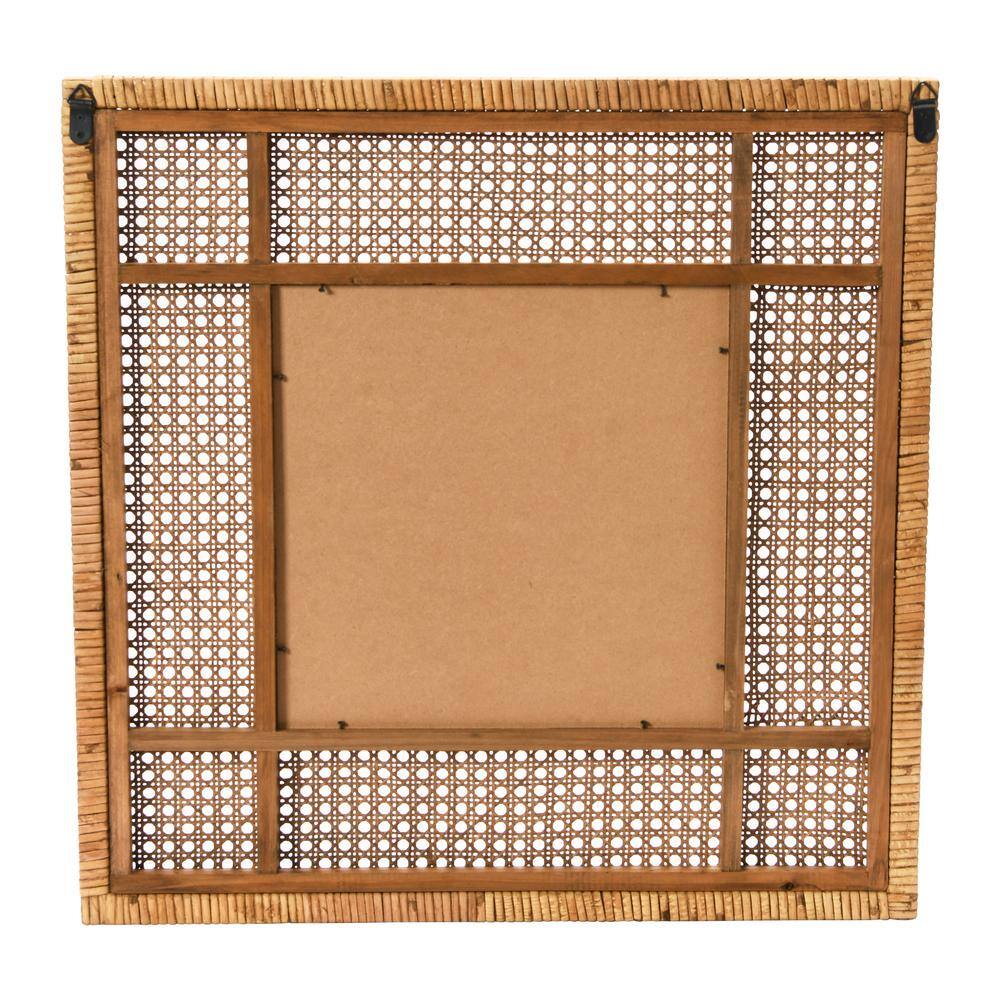 Boho Chic 26" Natural Rattan and Wood Square Wall Mirror