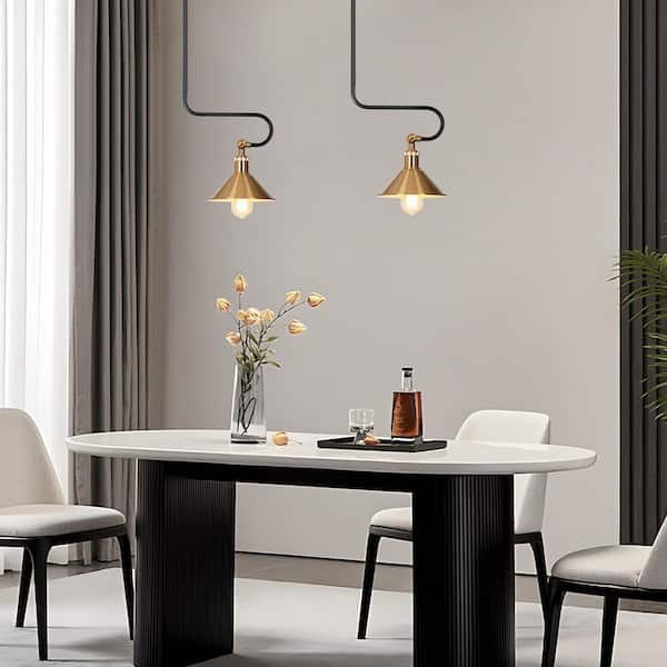 Adjustable Modern 1-Light Brass Island Pendant Light, Black Industrial Hanging Pendant Light with Metal Bell Shade