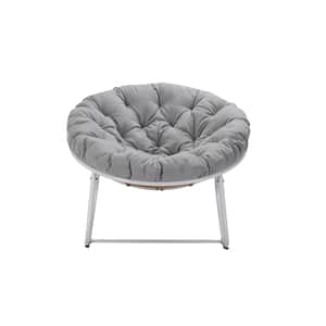 Metal Round White Frame Outdoor Rocking Chair with Light Gray Cushion