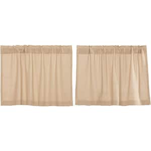 Burlap Vintage Tan 36 in. W x 24 in. L Cotton Light Filtering Rod Pocket Curtain Window Panel Pair