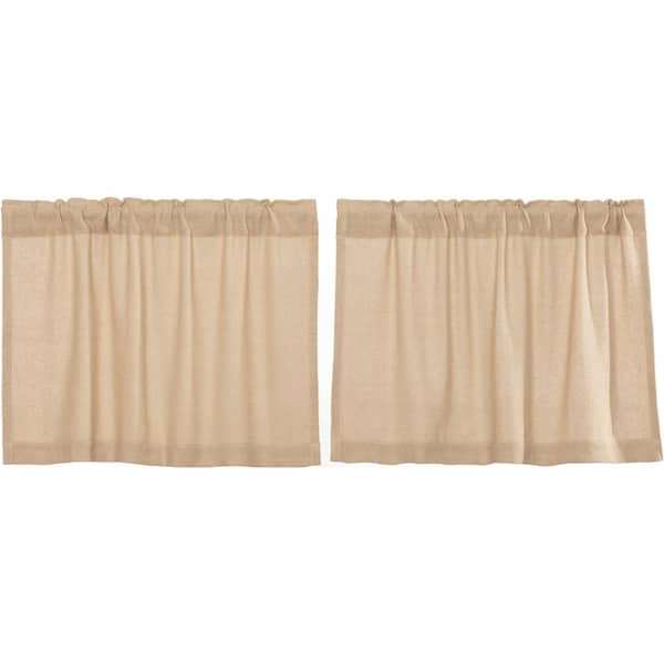 VHC BRANDS Burlap Vintage Tan 36 in. W x 24 in. L Cotton Light Filtering Rod Pocket Curtain Window Panel Pair