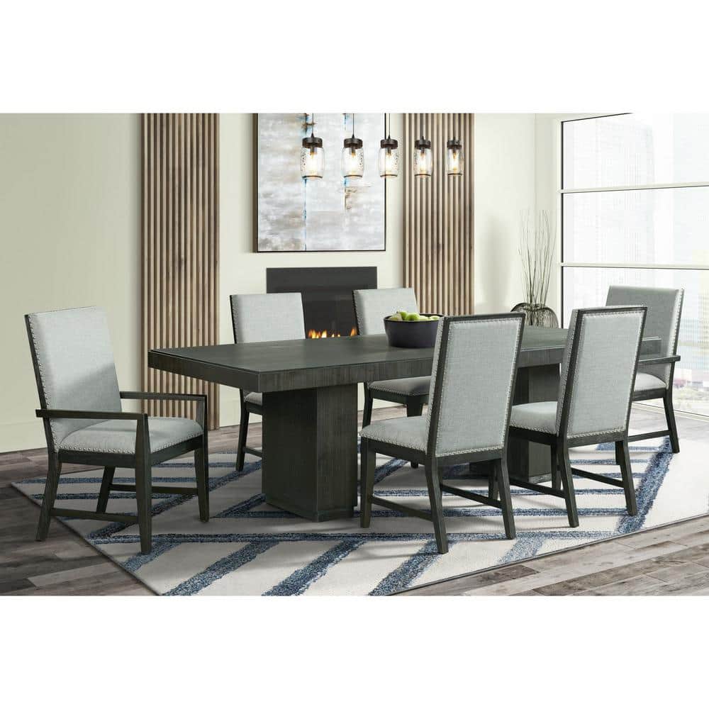 Holden Transitional Gray Fabric Upholstered Armchairs with Chrome Accents - Set of 2