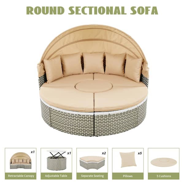 5-Piece Wicker Outdoor Round Sectional Set, Patio Rattan