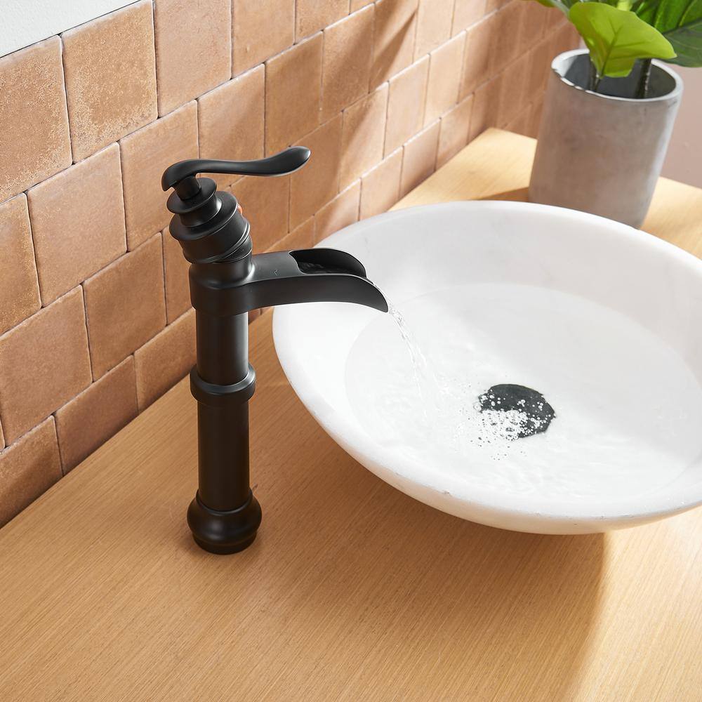 Matte Black Single-Handle Waterfall Vessel Bathroom Faucet