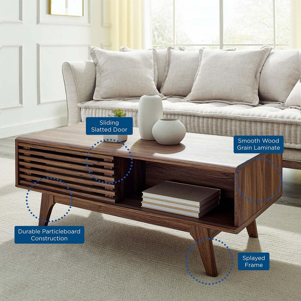 Mid-Century Modern Walnut Grain Laminate Coffee Table, 43 in