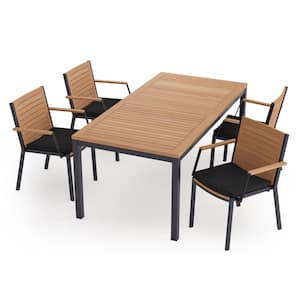 Monterey 5 Piece Aluminum Teak Outdoor Patio Dining Set in Loft Charcoal Cushions with 72 in. Table