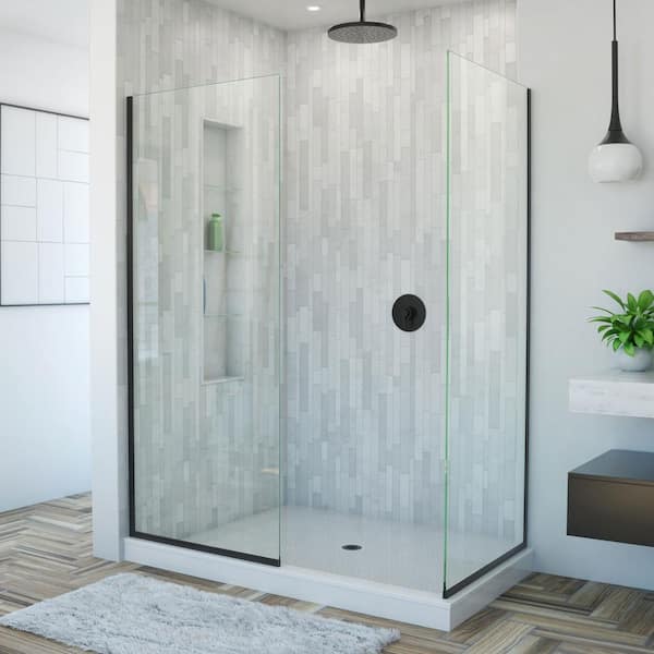 DreamLine Linea 30 in. x 72 in. Semi-Frameless Corner Fixed Shower Screen in Matte Black