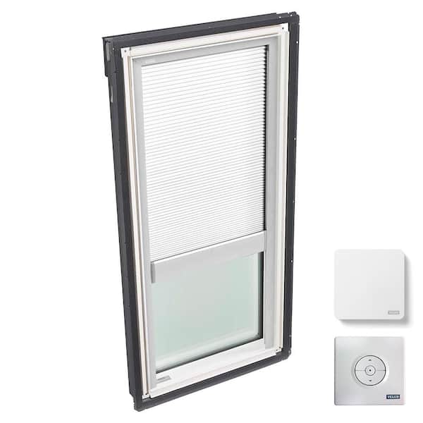 VELUX 21 in. x 45-3/4 in. Fixed Deck-Mount Skylight with Laminated Low-E3 Glass and White Solar Powered Room Darkening Blind