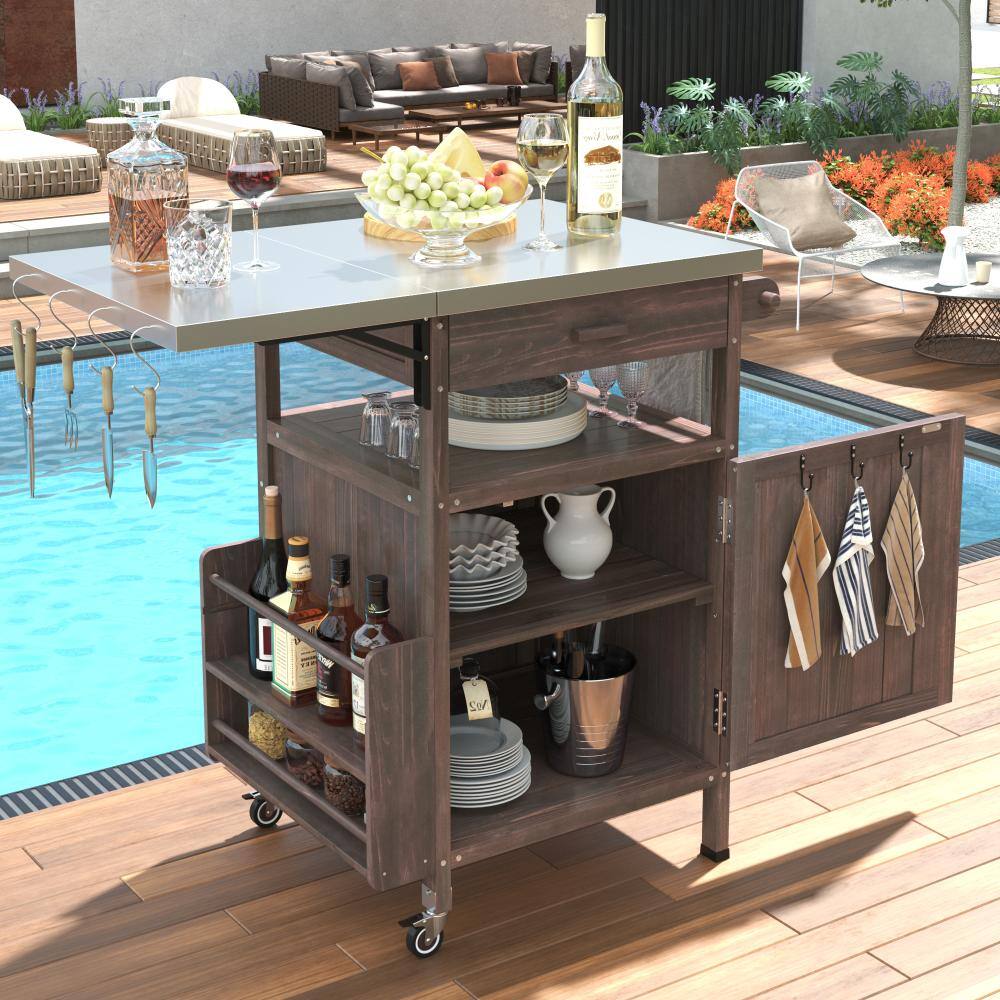 "Brown 40.5"" Wood Outdoor Grill Cart with Stainless Steel Top and Drop Leaf" price history on PriceWatchPro