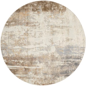 Frida Ivory/Brown 8 ft. Round Distressed Polyester Area Rug