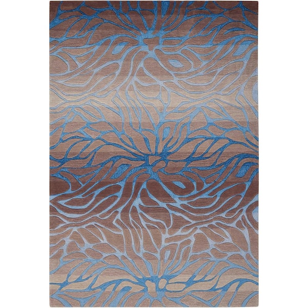 8 ft. x 11 ft. Blue Floral Washable Area Rug